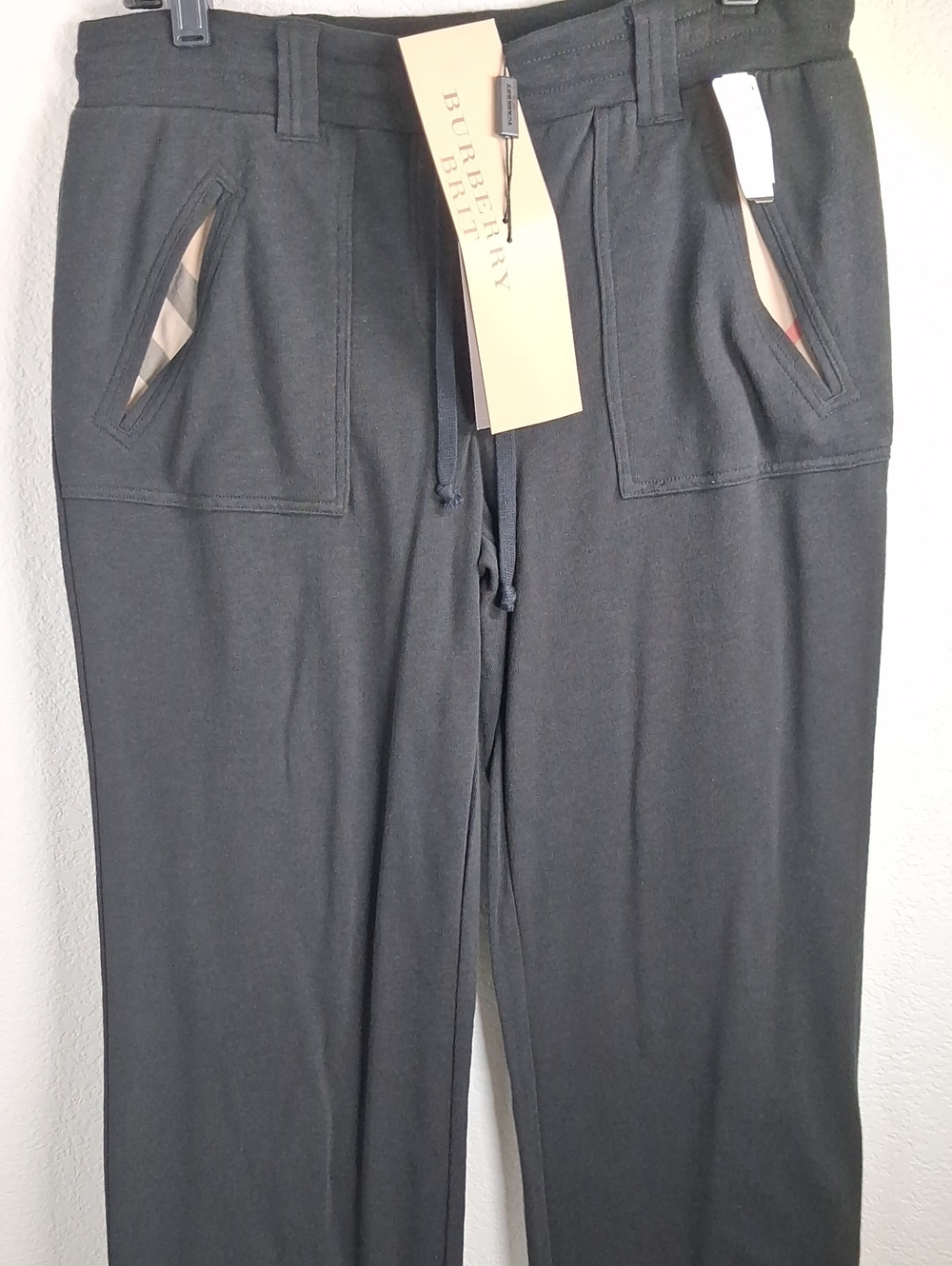 Burberry Black Knit Drawstring Waist Pants with Beige Tag